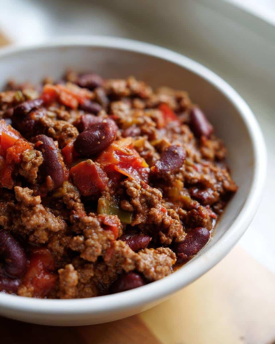 10-Minute Ground Beef Recipes That Taste Dangerously Good 8 A bowl of hearty ground beef chili with kidney beans and tomatoes, ready to eat. One of the best ground beef recipes.