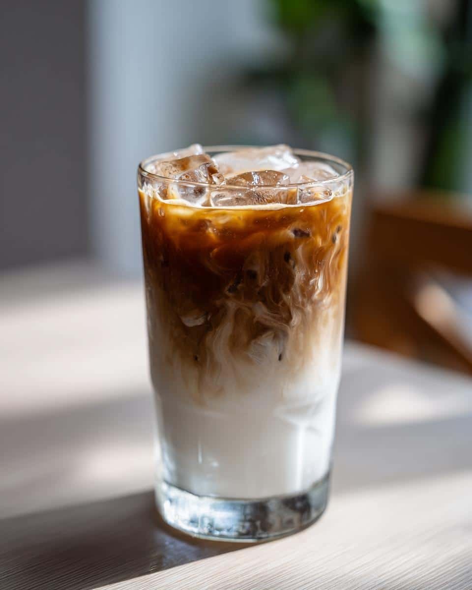 Perfect Iced Caramel Macchiato in Just 5 Steps 6 A refreshing Iced Caramel Macchiato in a clear glass with ice, showing the layered coffee and milk.