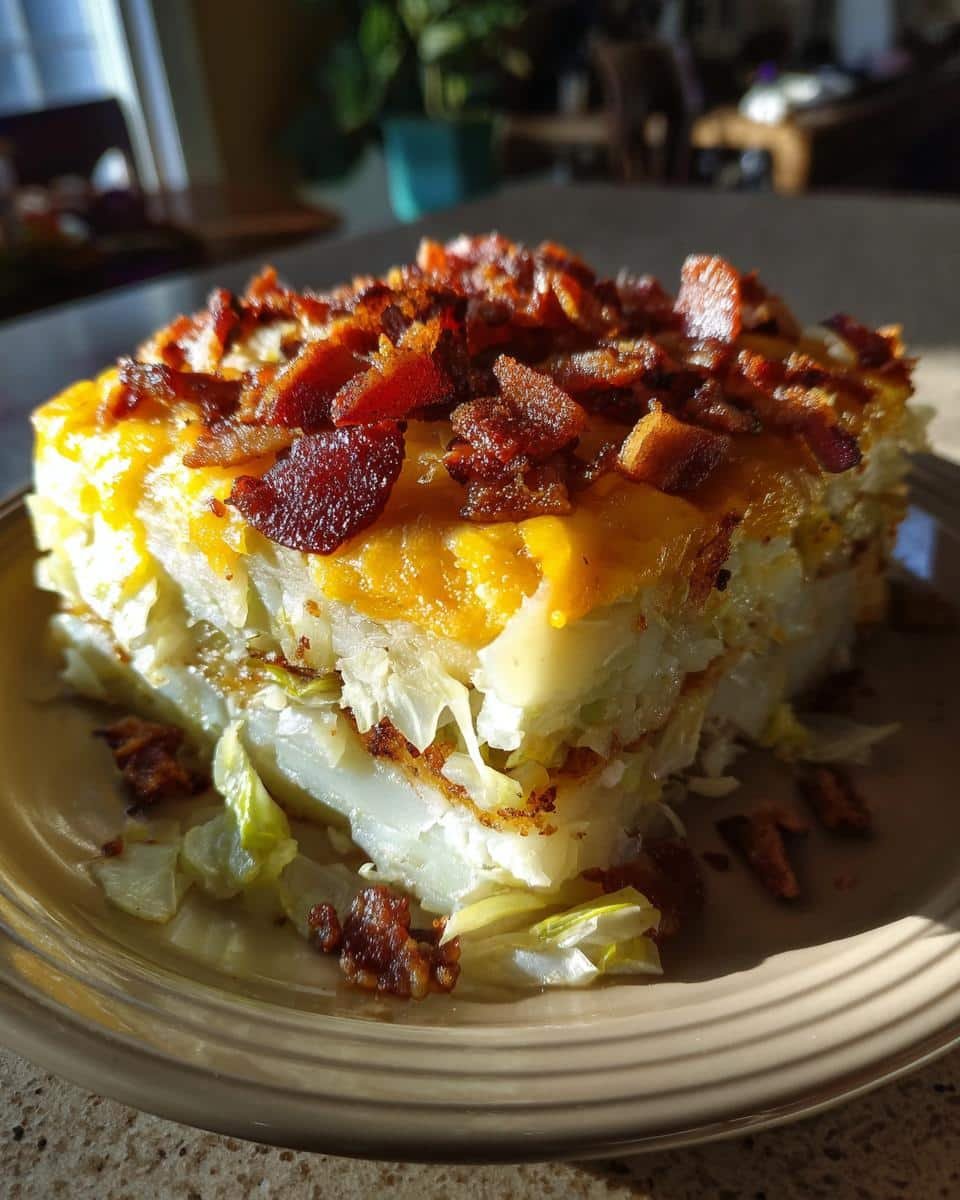 Easy Irish Appetizers: A Comforting Bite of Ireland 6 Close-up of potato bake, a delicious Irish appetizers, topped with cheese and bacon bits.