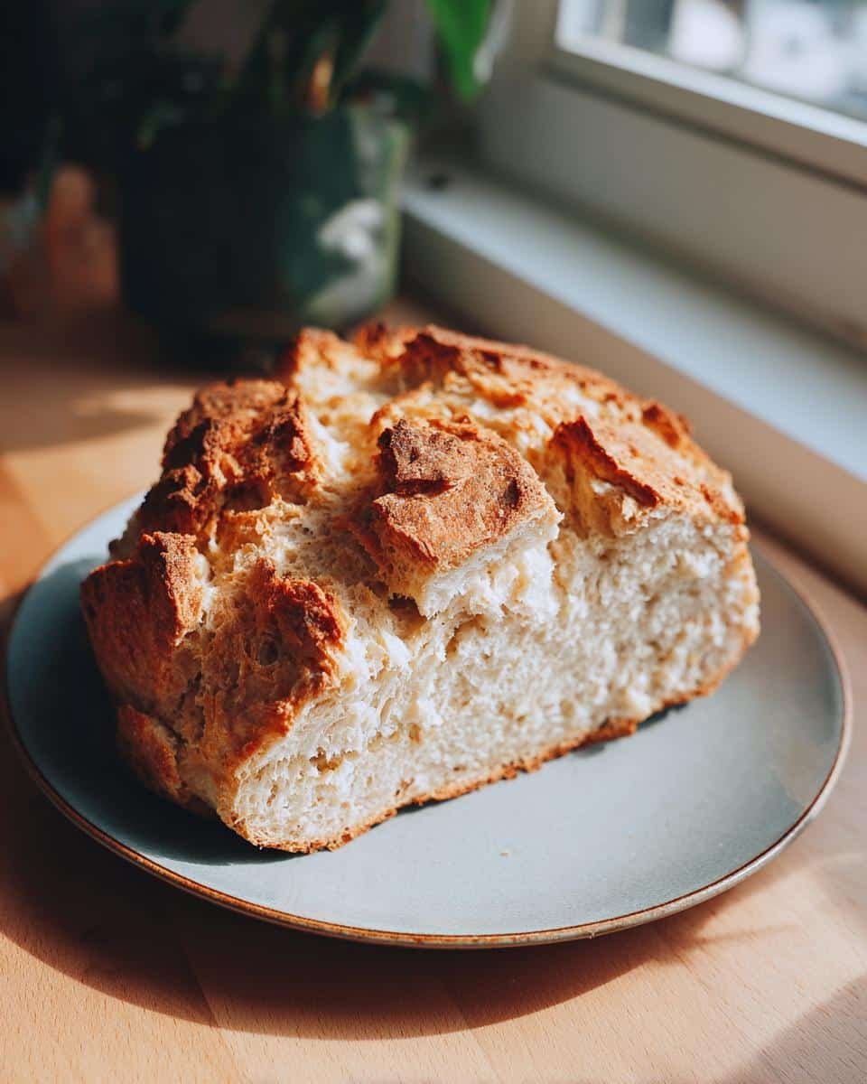 Flawless Irish Soda Bread Recipe in Just 40 Minutes 7 A loaf of freshly baked Irish soda bread recipe on a plate, showcasing its golden-brown crust and soft interior.