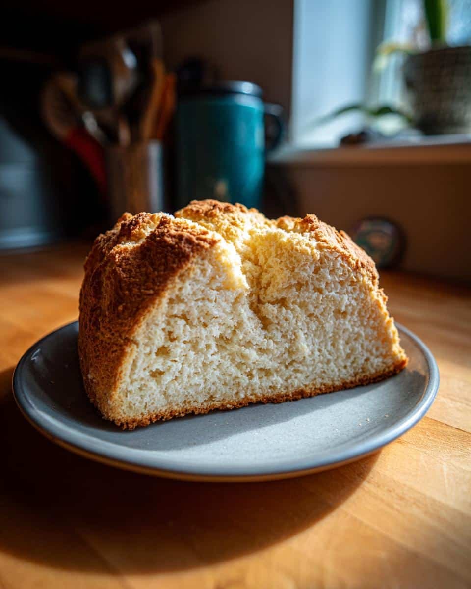 Flawless Irish Soda Bread Recipe in Just 40 Minutes 9 A slice of Irish soda bread recipe on a plate, showcasing its golden crust and soft interior.