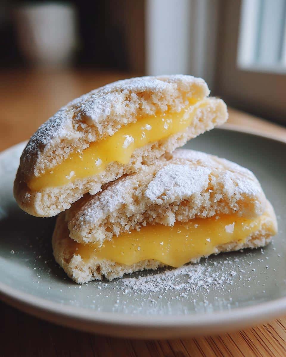 Irresistible Lemon Curd Cookies in Just 8 Steps 6 Stacked Lemon Curd Cookies dusted with powdered sugar, showing the creamy lemon filling.