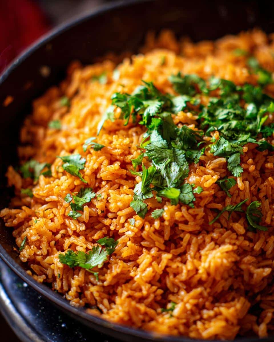 Mexican Rice in a Rice Cooker Recipe: Foolproof! 7 Close-up of fluffy Mexican rice in a rice cooker, garnished with fresh cilantro.