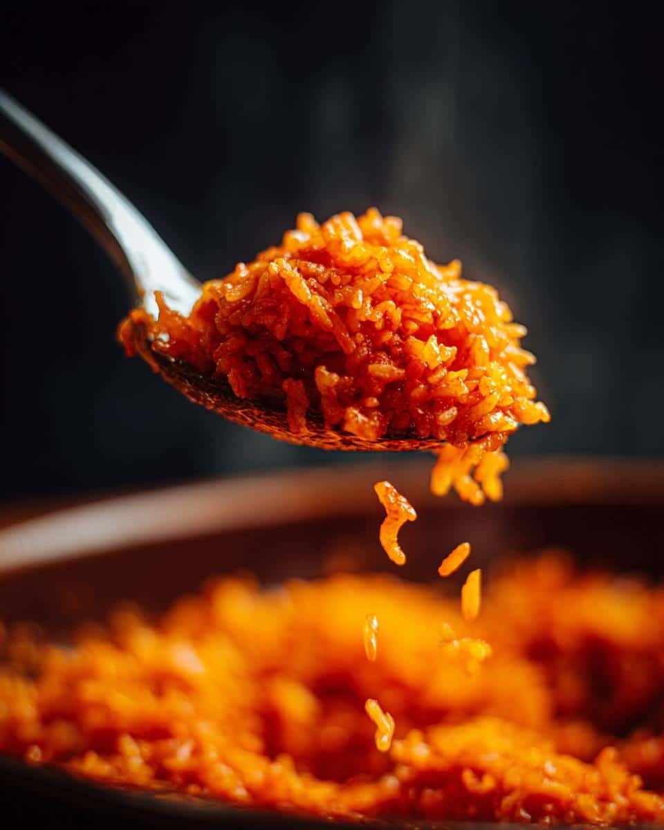 Mexican Rice in a Rice Cooker Recipe: Foolproof! 6 Spoonful of fluffy Mexican rice in a rice cooker recipe, with grains falling back into the pot.