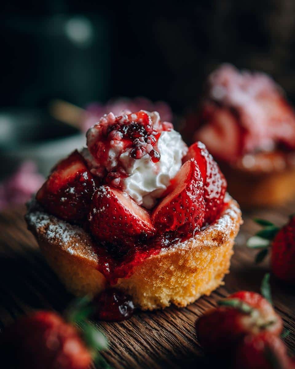 Devastatingly Easy Fresh Strawberry Recipes: Just 15 Mins 7 A delicious mini strawberry tart with whipped cream and strawberry sauce, perfect for fresh strawberry recipes.