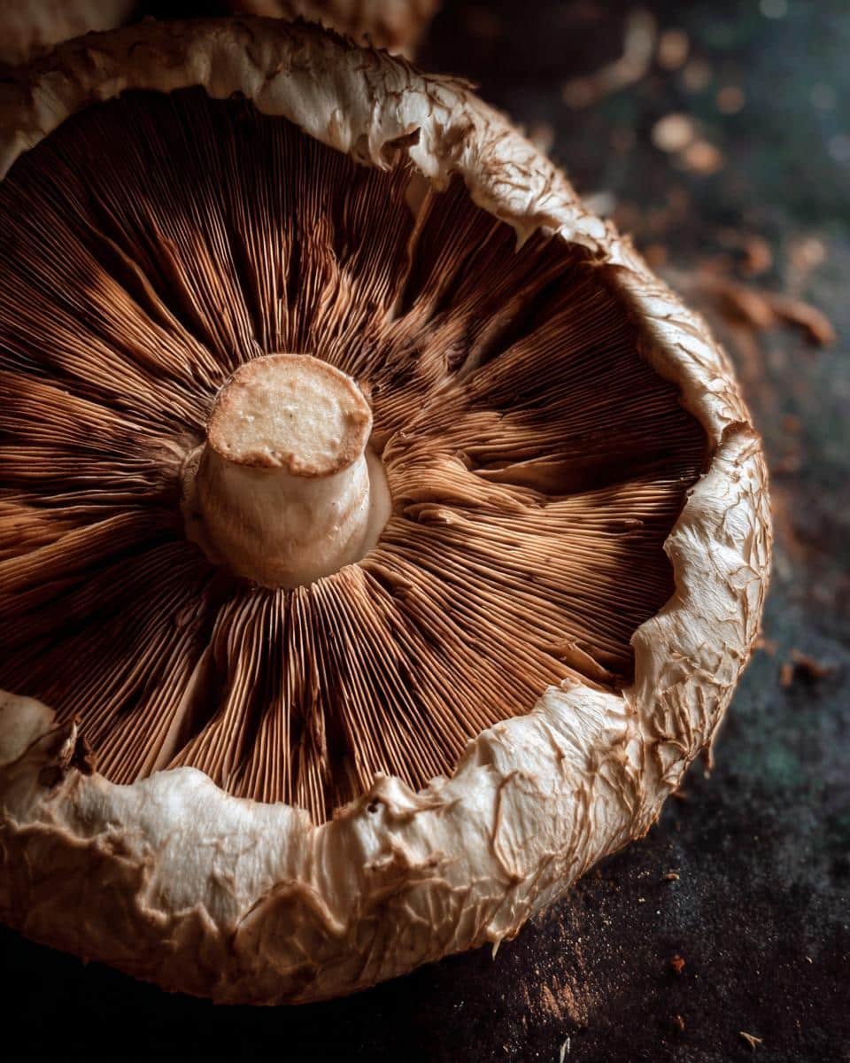 Disgustingly Easy 20-Minute Mushroom Cream Sauce 7 Close-up of a fresh mushroom, showcasing its gills, for a mushroom cream sauce recipe.