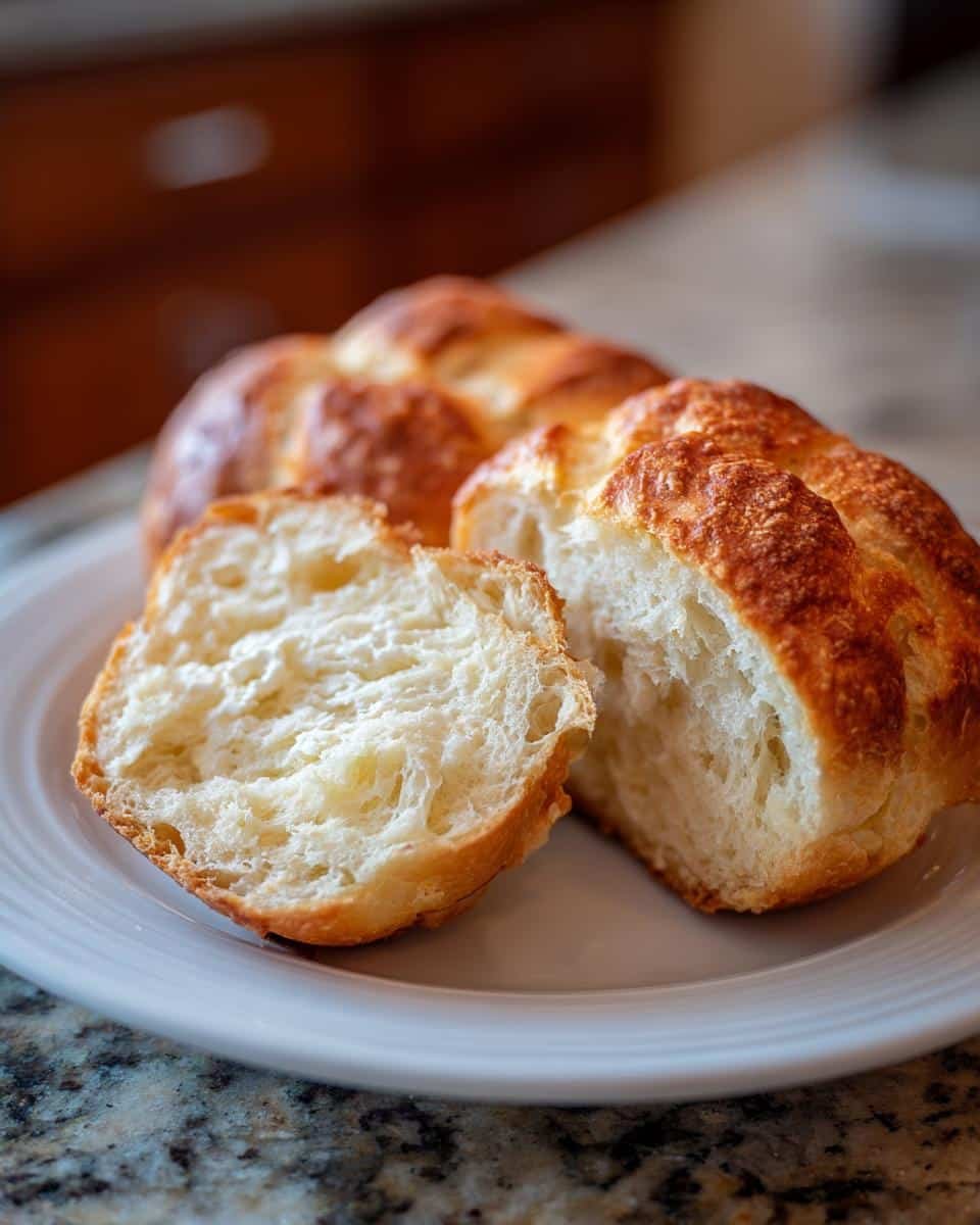 Make Irresistible Protein Bagels with Greek Yogurt in 30 9 Close-up of a sliced protein bagel with greek yogurt on a white plate, showing the soft texture.