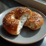 A protein bagels recipe cottage cheese bagel, cut in half and filled with creamy cottage cheese.