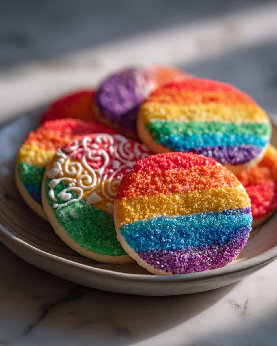 Rainbow Sugar Cookies: St. Patrick's Day Joy, a Disaster? 9 A plate of festive rainbow sugar cookies with royal icing, perfect for St. Patrick's Day celebrations.