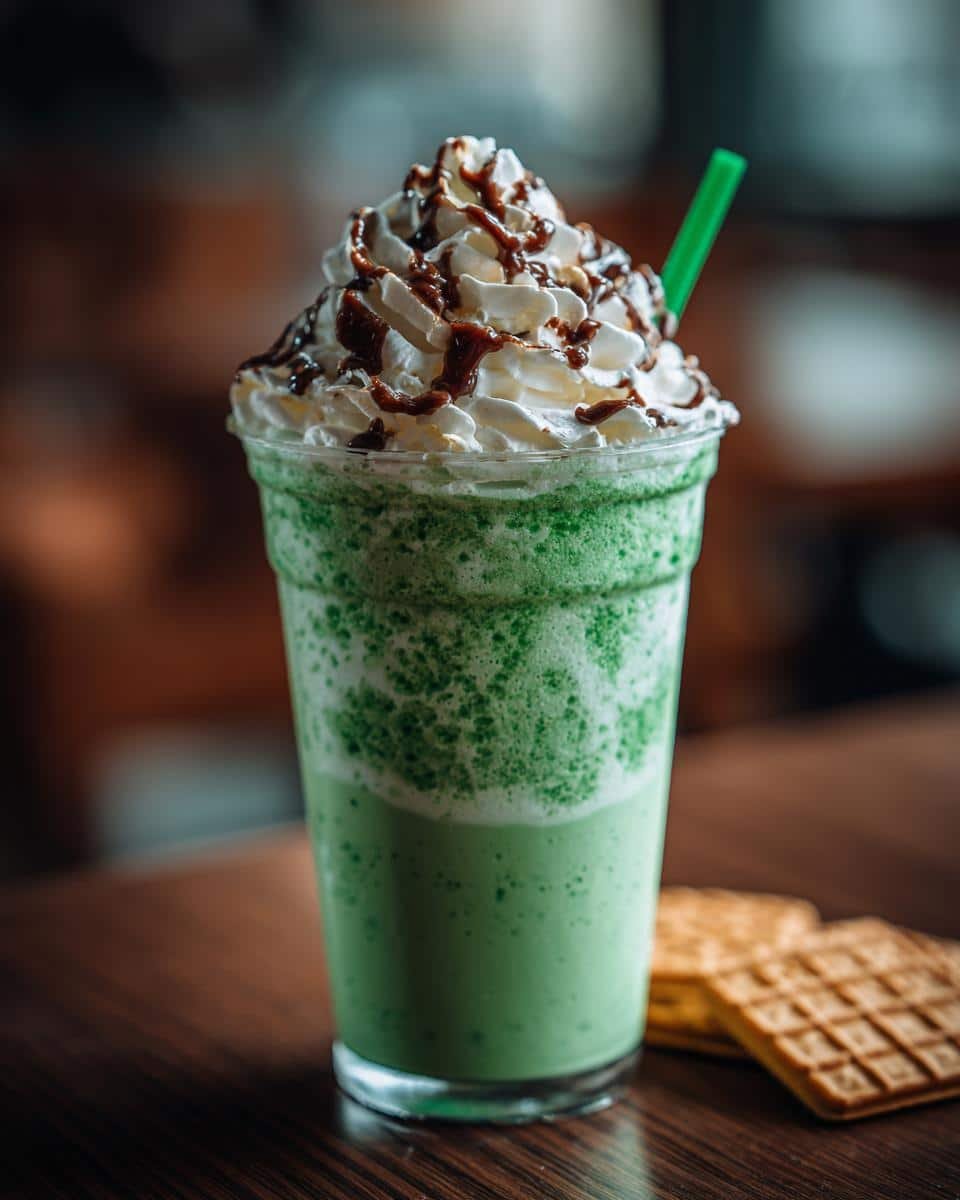 Wicked Shamrock Shake Recipe: It's Mint to Be! 8 A vibrant green Shamrock shake topped with whipped cream and chocolate drizzle, served with wafers.