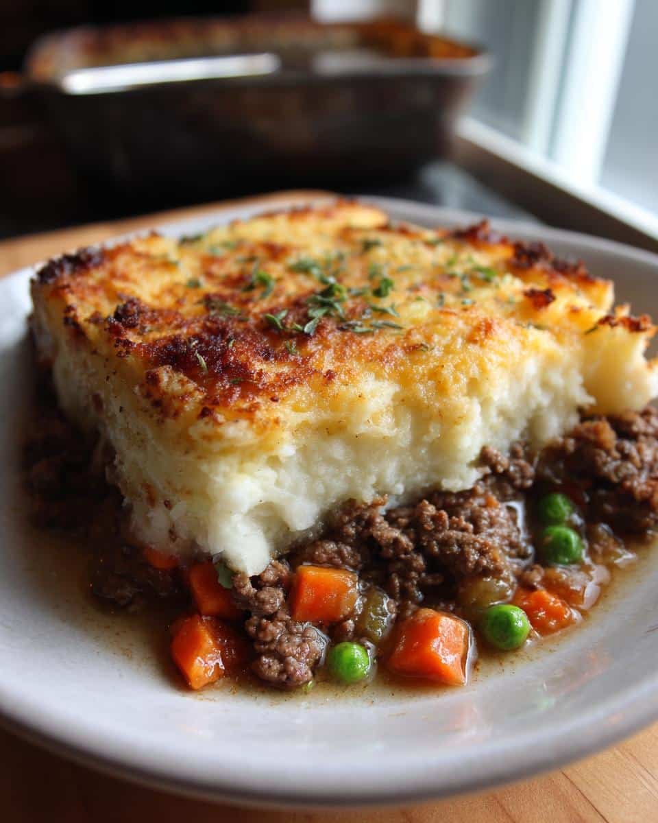Disgustingly Easy Shepherd's Pie Recipe in Just 1 Hour 7 A slice of shepherd's pie recipe showing the layers of meat, vegetables, and mashed potato topping.
