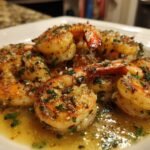 A plate of delicious shrimp scampi, featuring plump shrimp in a buttery, garlic sauce with fresh herbs. Shrimp recipes.