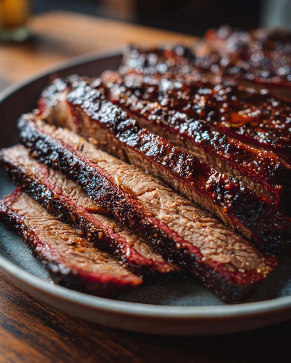 Fail-Proof Slow Cooker Brisket Recipe: Unbelievably Tender 6 Close-up of sliced Slow Cooker Brisket on a plate, showcasing its tender texture and rich color.