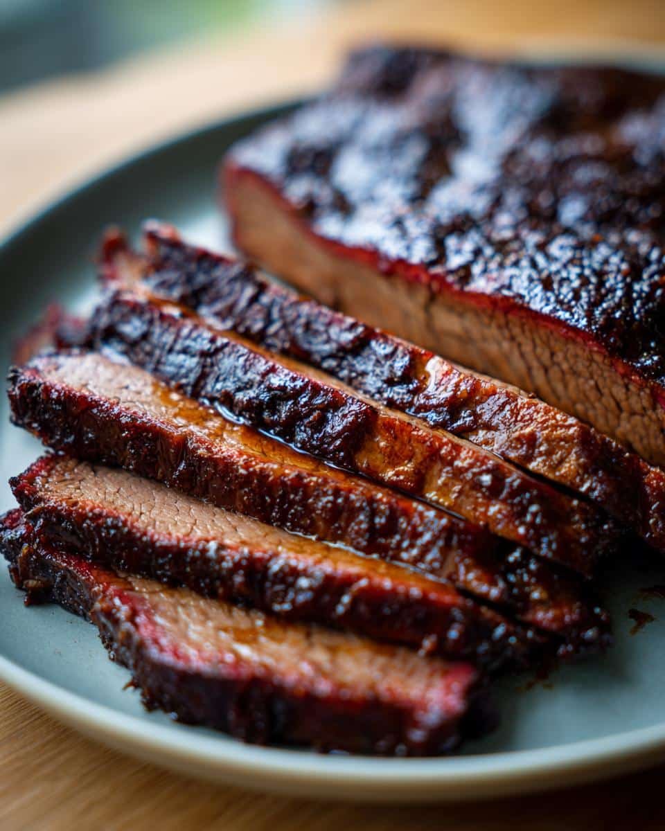 Fail-Proof Slow Cooker Brisket Recipe: Unbelievably Tender 7 Close-up of juicy slices of Slow Cooker Brisket on a plate, showcasing the tender texture and rich color.