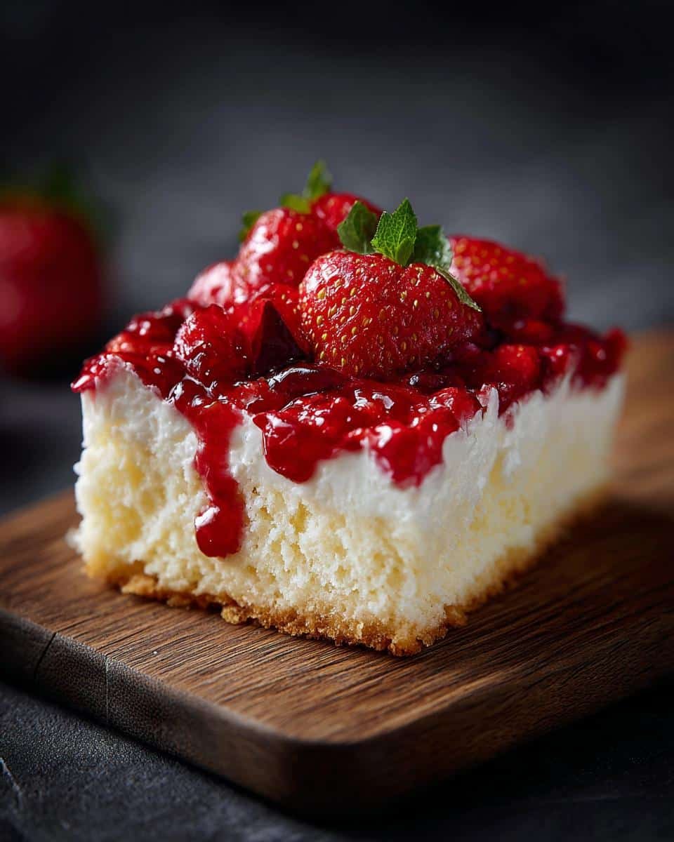 Devastatingly Easy Fresh Strawberry Recipes: Just 15 Mins 8 A slice of strawberry cake, showcasing fresh strawberries, creamy topping, and a drizzle of strawberry sauce. Fresh strawberry recipes.