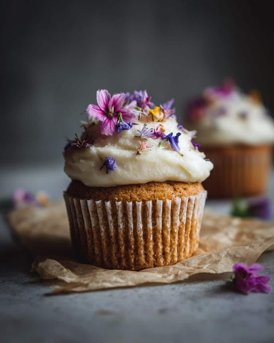 Bake 12 Stunning Wildflower Cupcakes, a Joy to Eat 6 A delicious wildflower cupcake topped with creamy frosting and edible wildflowers.