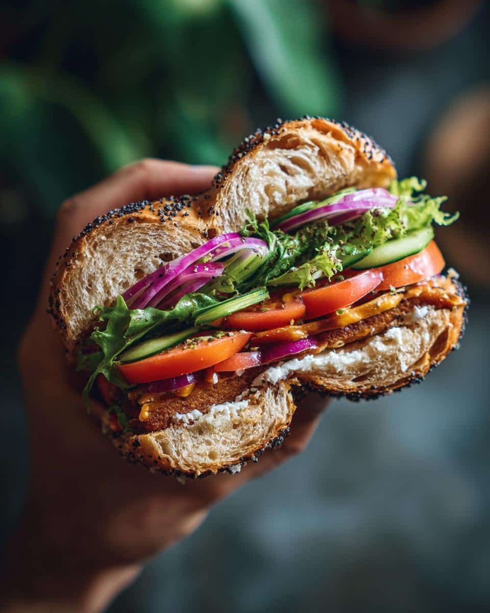 Delicious High Protein Blueberry Bites in 30 Minutes 6 A bagel sandwich filled with vegetables and protein, not related to high protein blueberry bites.
