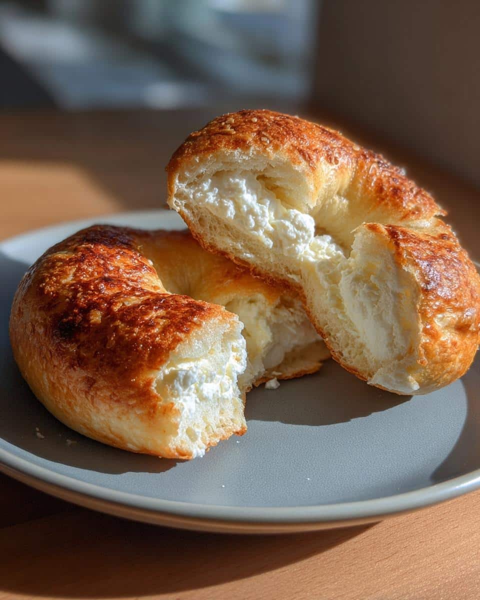 Astonishing 3-Ingredient Bagels Recipe Cottage Cheese 7 A bagel cut in half and filled with cottage cheese, showcasing a bagels recipe cottage cheese.