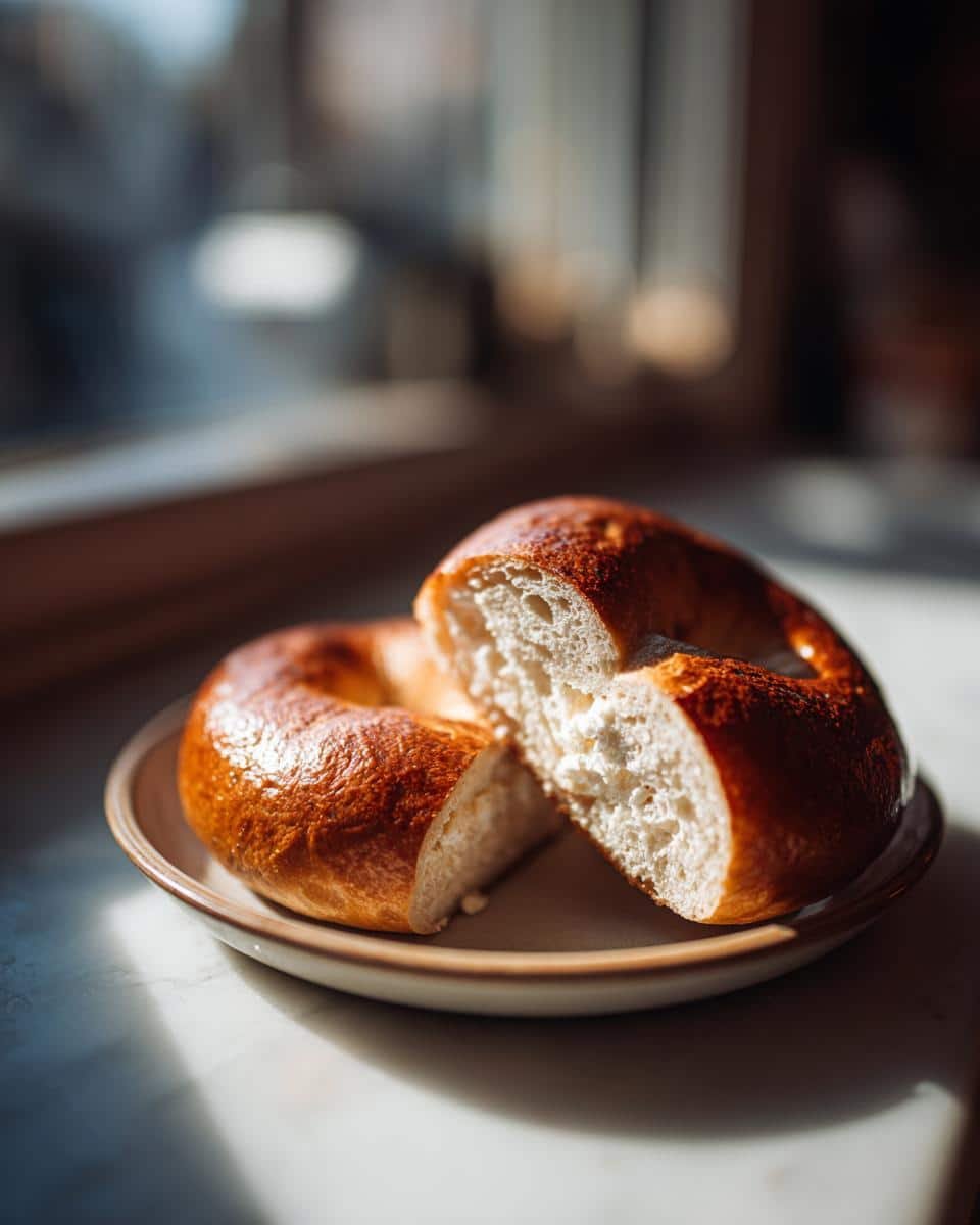 Astonishing 3-Ingredient Bagels Recipe Cottage Cheese 6 A freshly baked bagel, cut in half, showcasing the inside texture for a bagels recipe cottage cheese.