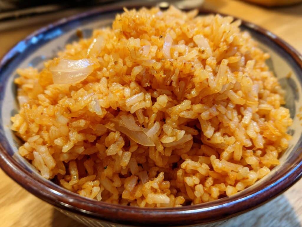 Close-up of rice in a bowl.