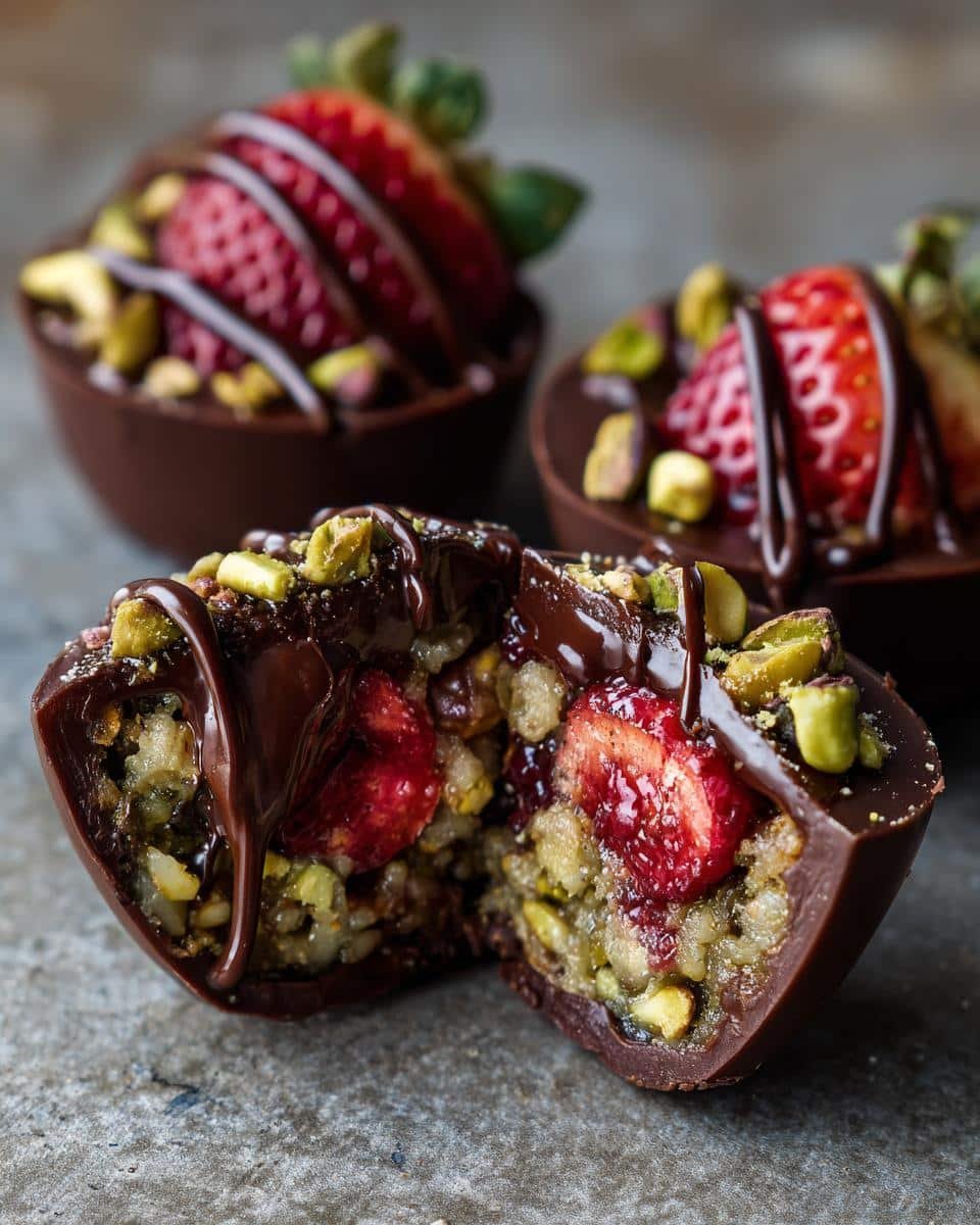 Dubai Chocolate Strawberry Cups Recipe: 3-Step Bliss 9 Delicious Dubai chocolate strawberry cups recipe, featuring chocolate cups filled with strawberries and pistachios.