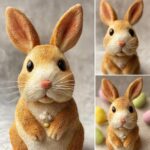 Charming Easter bunny cake topper with a pink nose and flower detail, perfect for Easter cake decorations.