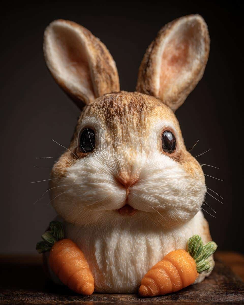 Craft a Cute Easter Bunny Cake Topper in Just 6 Steps 8 Close-up of a charming Easter bunny cake topper holding two carrots. Perfect for Easter cake decorations.