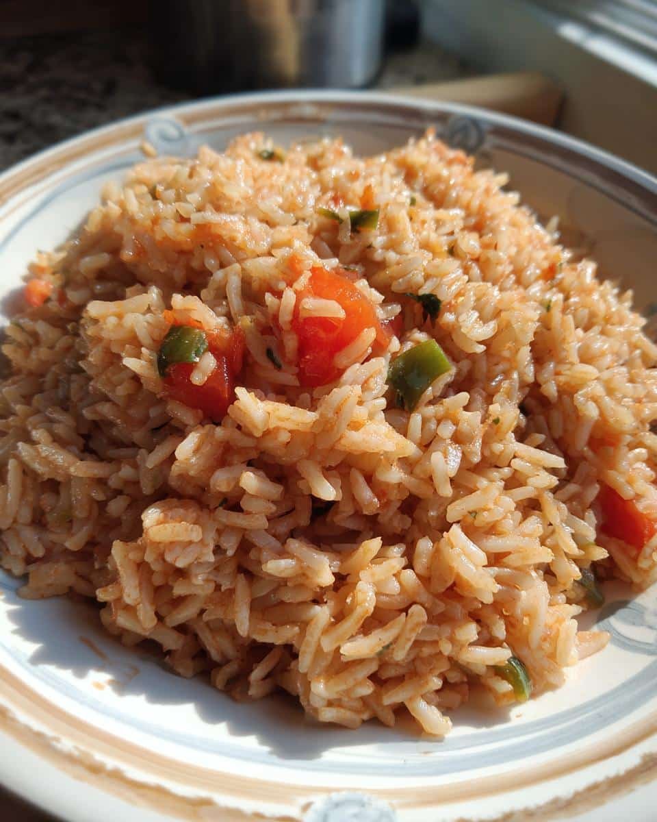 Easy Mexican Rice Recipe Rotel: Ridiculously Good 7 Bowl of easy Mexican rice recipe rotel, featuring rice, tomatoes, and green peppers.