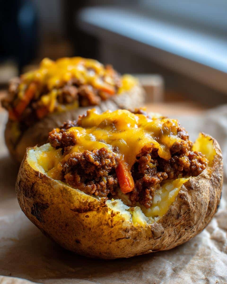 Devour 2 Easy Shepherds Pie Baked Potato With Zero Guilt 6 Two easy shepherds pie baked potato topped with melted cheese and savory meat filling.