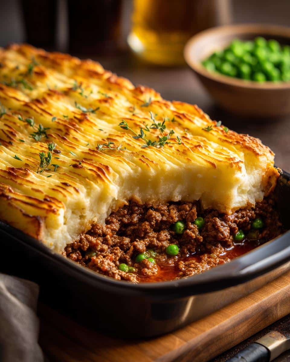 Healthy Shepherds Pie Recipe Easy: Deliciously Guilt-Free 7 Close-up of a healthy shepherds pie recipe easy in a baking dish, showing the meat filling and mashed potato topping.
