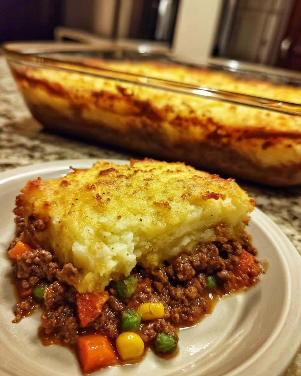 Healthy Shepherds Pie Recipe Easy: Deliciously Guilt-Free 8 A slice of healthy shepherds pie recipe easy with mashed potato topping, meat filling, and vegetables on a plate.