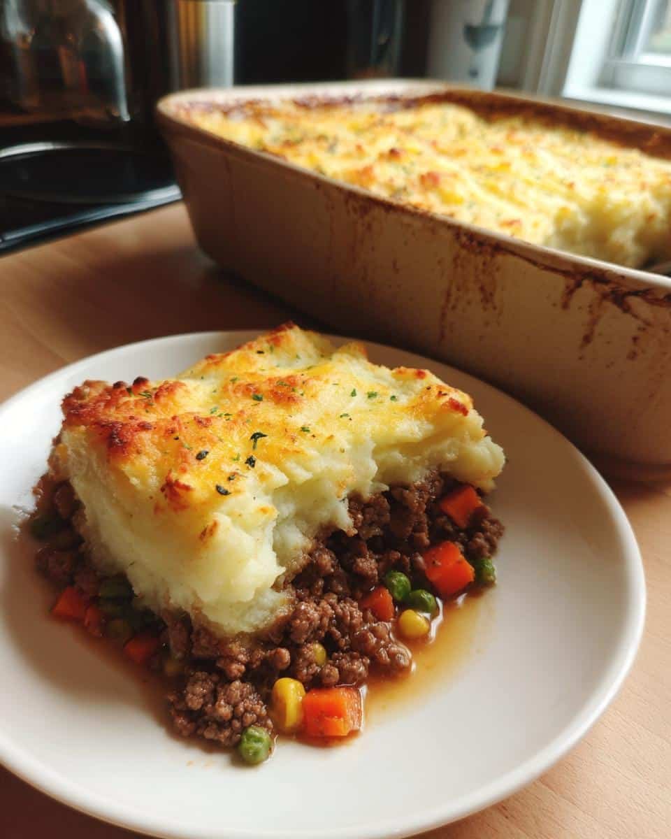 Healthy Shepherds Pie Recipe Easy: Deliciously Guilt-Free 9 A slice of healthy shepherds pie recipe easy on a plate, showing layers of meat, vegetables, and mashed potato topping.