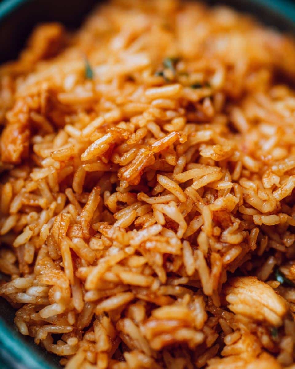 Easy Mexican Rice and Beans with Chicken in 3 Steps 7 Close-up of flavorful Mexican rice and beans with chicken, showing the texture and vibrant colors.