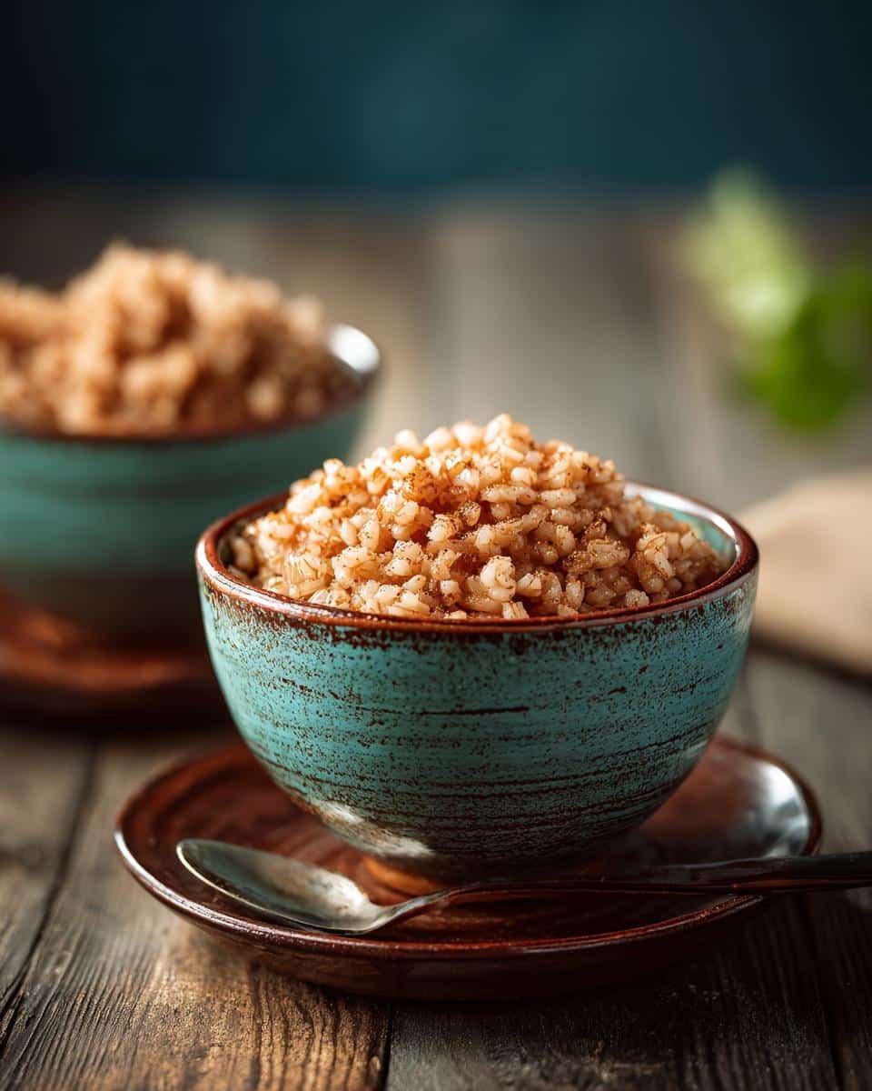 Mexican Rice Pudding Recipe Easy: Ditch the Sadness 6 A bowl of creamy Mexican rice pudding recipe easy, sprinkled with cinnamon, on a rustic wooden table.