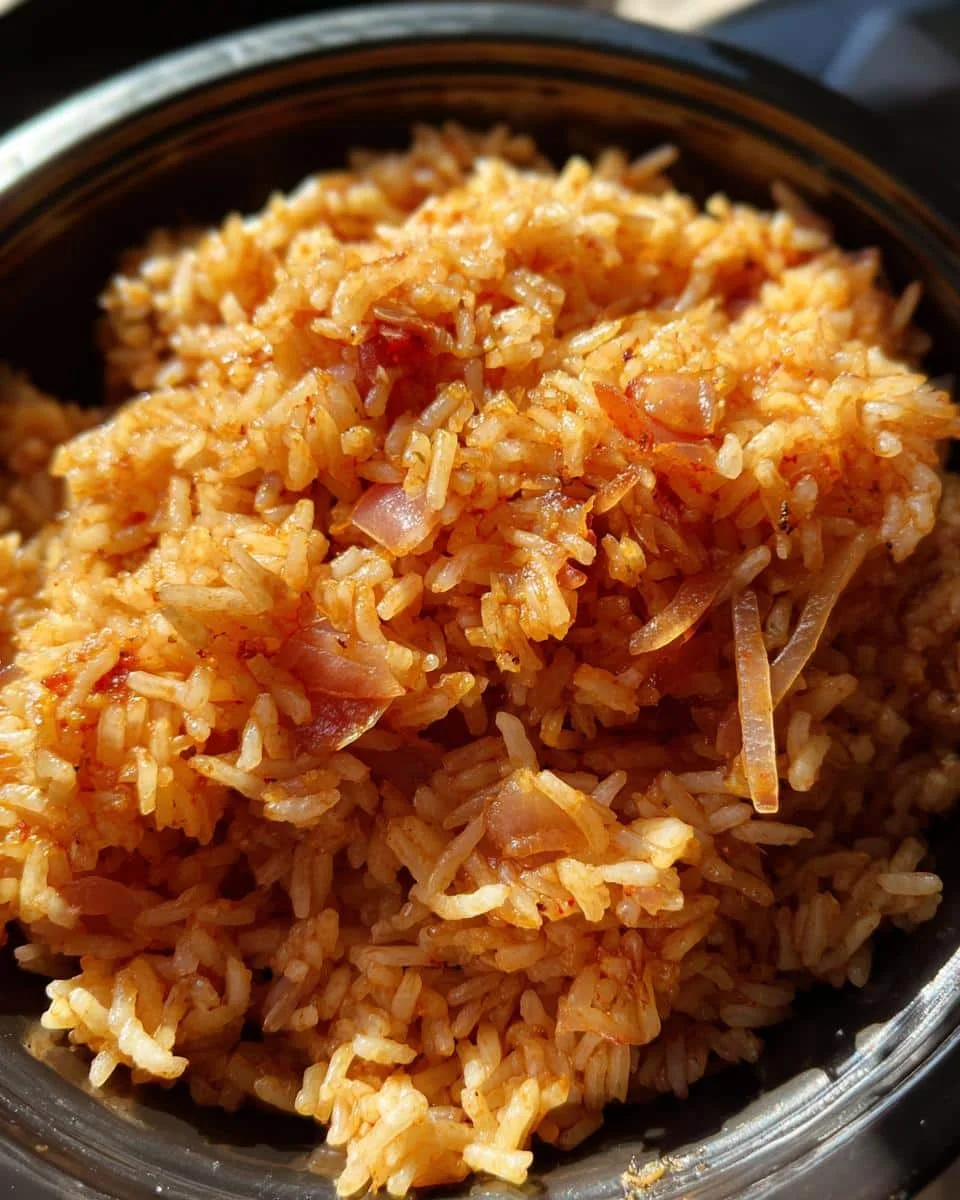 Mexican Rice Recipe Slow Cooker: Shockingly Simple 6 Close-up of freshly cooked Mexican rice recipe slow cooker style, showing rice and onions.