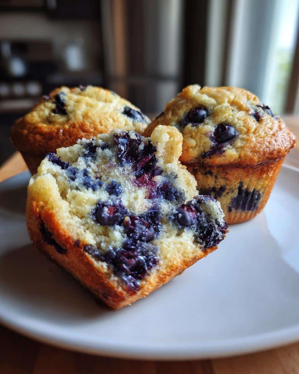 Fail-Proof Oatmeal Blueberry Protein Balls: 12 Delights 6 Three oatmeal blueberry protein balls, one with a bite taken out, revealing the blueberries inside.