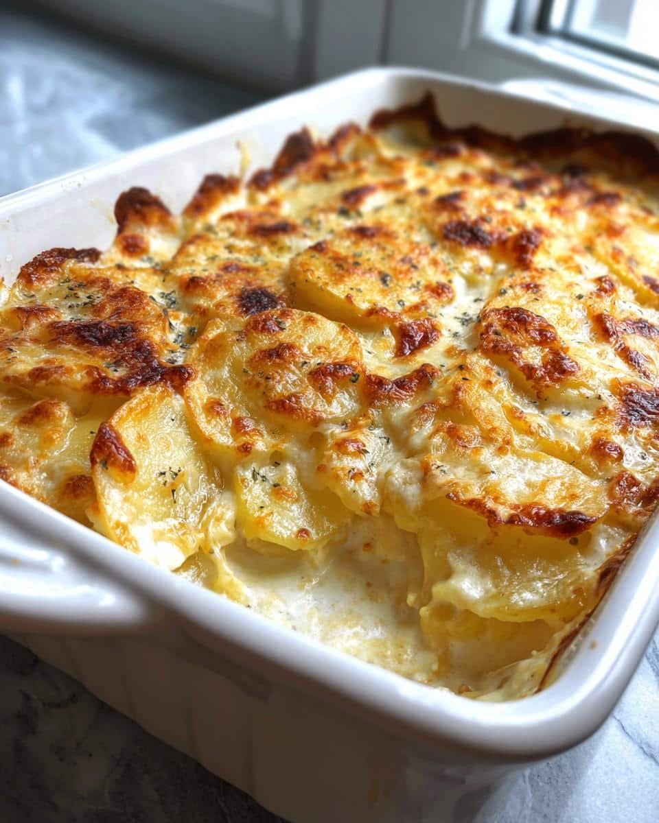 High Protein Smoothie Blueberry: A Guilt-Free 30g Boost 8 Close-up of a baked potato casserole with creamy sauce and golden-brown top.