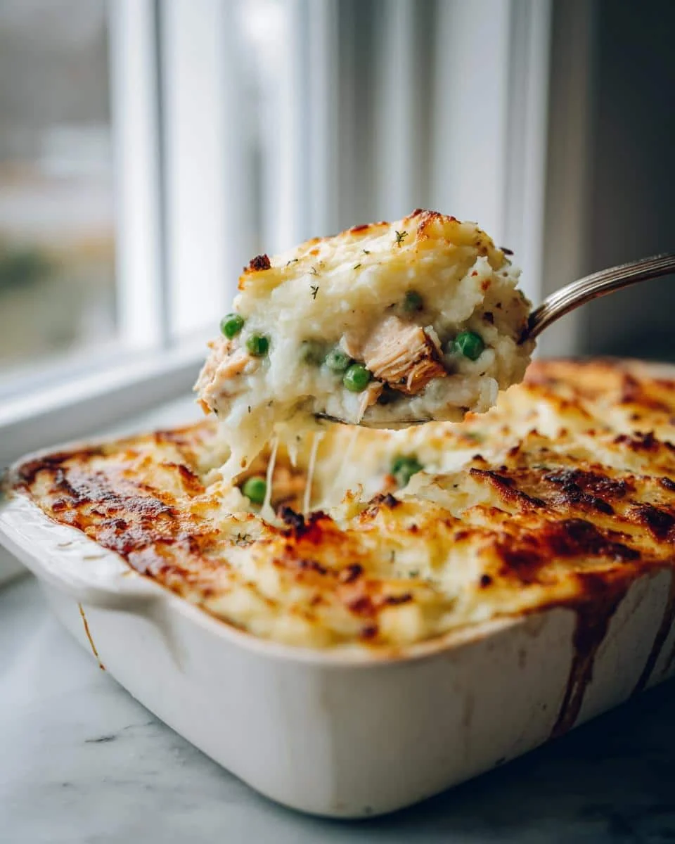 Healthy Blueberry Recipes: 5-Minute Protein Power 9 Spoonful of protein bake with mashed potatoes, peas, and salmon, showcasing a healthy and hearty meal.