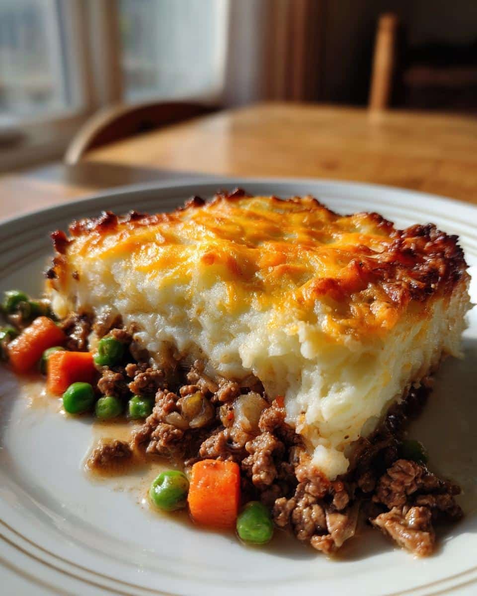 Shepherds Pie Casserole Easy: Deliciously Simple 8 A slice of shepherds pie casserole easy with a ground beef base, vegetables, and mashed potato topping.