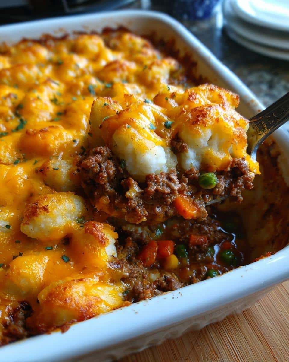 7 Amazing Weight Watchers Blueberry Yogurt Protein Bites 6 Close-up of Shepherd's Pie with a spoonful being lifted, showing layers of meat, vegetables, and mashed potato topping.