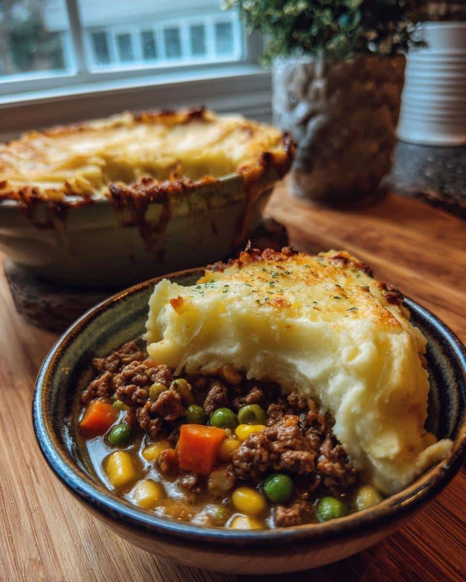 Shepherds Pie Soup: 1 Glorious Cozy Cook Recipe 7 A bowl of hearty shepherds pie soup, a cozy cook recipe with mashed potato topping, meat, and vegetables.