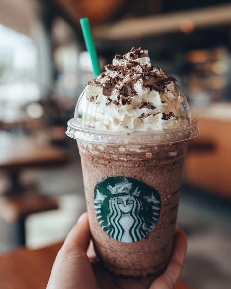 Starbucks Vanilla Bean Frappuccino Recipe: Foolproof 8 A Starbucks Vanilla Bean Frappuccino topped with whipped cream and chocolate shavings, held in hand.