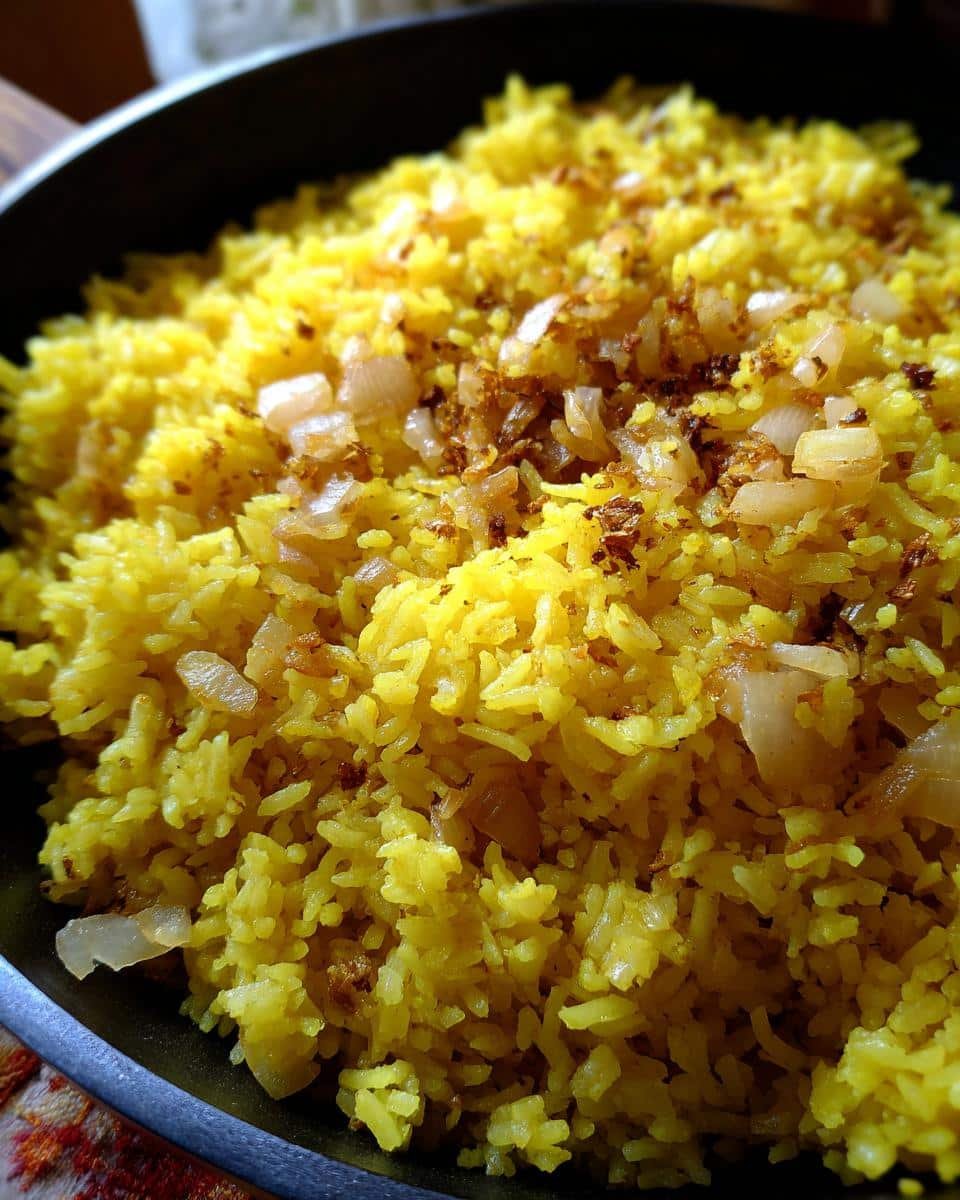 Delicious Protein Blueberry Breakfast Bake in Just 30 6 Close up of yellow rice with onions. Not related to protein blueberry breakfast bake.